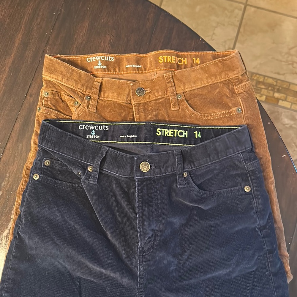 Excellent condition lot of 2 boys Jcrew corduroy pants blue and tan size 14